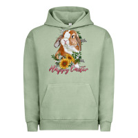 Pigment Oil Green happy easter with bunny and sunflowers Urban Hoodie - RanaPortraitStore
