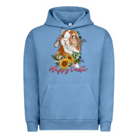 Pigment Pebble Blue happy easter with bunny and sunflowers Urban Hoodie - RanaPortraitStore