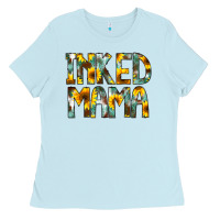 Baby Blue Inked Mama Flowers Ladies Tee - CowCowDesign
