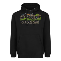 Black carcassonne france unique hand drawn art gift men women t shirt Heavyweight Hoodie - linhVisuals