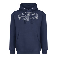 Navy cybertrucks line art pocket futuristic ev truck cyber design t shirt Heavyweight Hoodie - linhVisuals