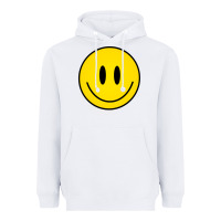 White retro happy vibe smiley face happy face graphic sweatshirt Heavyweight Hoodie - linhVisuals