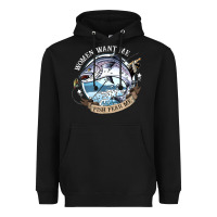 Black funny women want me, fish fishing fear t shirt Heavyweight Hoodie - linhVisuals