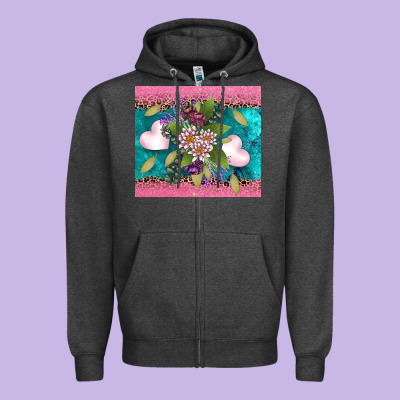 V.d Flowers And Hearts Zipper Hoodie Designed By Adodesignshop