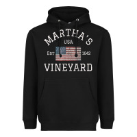 Black martha's vineyard massachusetts american flag usa vintage pullover hoo Heavyweight Hoodie - linhVisuals