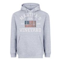 Heather Grey martha's vineyard massachusetts american flag usa vintage pullover hoo Heavyweight Hoodie - linhVisuals