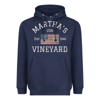 Navy martha's vineyard massachusetts american flag usa vintage pullover hoo Heavyweight Hoodie - linhVisuals