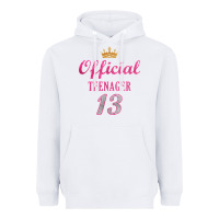 White official 13 teenager cute 13th birthday ideas for girls t shirt Heavyweight Hoodie - linhVisuals