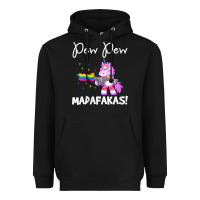 Black womens pew madafakas funny fantasy unicorn with rainbow gun   white v Heavyweight Hoodie - linhVisuals
