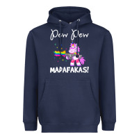Navy womens pew madafakas funny fantasy unicorn with rainbow gun   white v Heavyweight Hoodie - linhVisuals