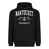 Black nantucket ma vintage crossed oars & boat anchor sports pullover hoodie Heavyweight Hoodie - linhVisuals