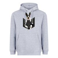 Heather Grey rat terrier dog in pocket, rattie puppy, ratting terrier t shirt Heavyweight Hoodie - linhVisuals
