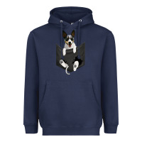 Navy rat terrier dog in pocket, rattie puppy, ratting terrier t shirt Heavyweight Hoodie - linhVisuals