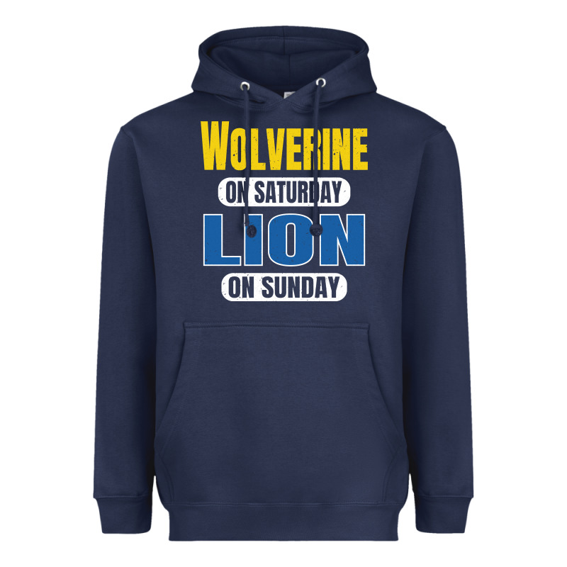 Wolverine On Saturday Lion On Sunday Fans Detroit Vintage Pullover Hoo Heavyweight Hoodie by linhVisuals | Teevron