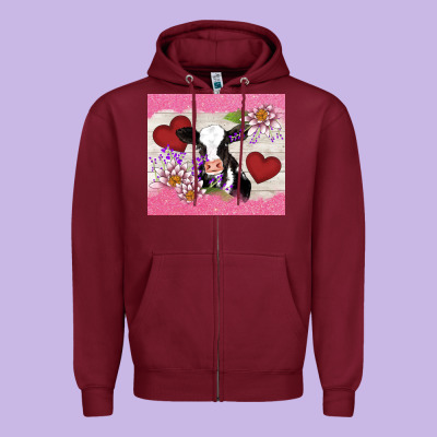 Lotus Heart Cow Valentine Zipper Hoodie Designed By Adodesignshop