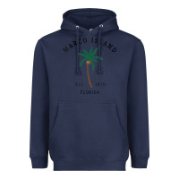 Navy womens marco island florida colorful palm tree retro novelty art v nec Heavyweight Hoodie - linhVisuals