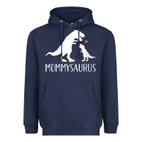 Navy womens mommysaurus mom and baby dinosaur v neck t shirt Heavyweight Hoodie - linhVisuals
