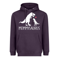 Plum womens mommysaurus mom and baby dinosaur v neck t shirt Heavyweight Hoodie - linhVisuals