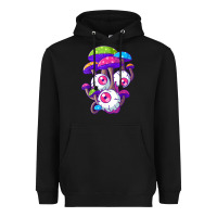 Black psychedelic mushroom hippie magic fungus shrooms trance rave t shirt Heavyweight Hoodie - linhVisuals