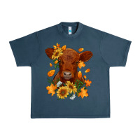 Midnight Navy fall red angus calf dried leaves and sunflowers Urban Heavy Tee - RanaPortraitStore