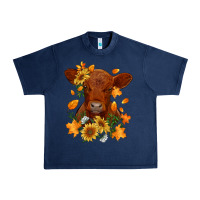 Navy fall red angus calf dried leaves and sunflowers Urban Heavy Tee - RanaPortraitStore