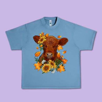 Fall Red Angus Calf Dried Leaves And Sunflowers Urban Heavy Tee Designed By Ranaportraitstore