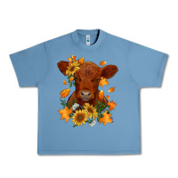 Pebble Blue fall red angus calf dried leaves and sunflowers Urban Heavy Tee - RanaPortraitStore