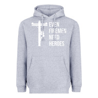 Heather Grey even firemen need heroes lineworker powerline technician premium Heavyweight Hoodie - linhVisuals