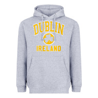 Heather Grey womens dublin ireland varsity style shamrock green with amber print v Heavyweight Hoodie - linhVisuals