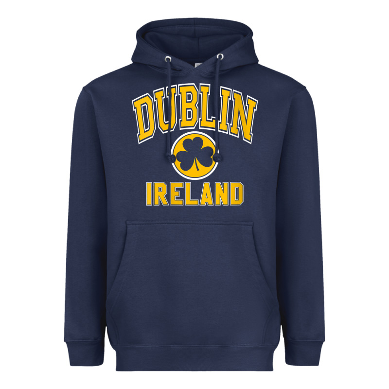 Womens Dublin Ireland Varsity Style Shamrock Green With Amber Print V Heavyweight Hoodie by linhVisuals | Teevron
