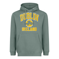 Sage womens dublin ireland varsity style shamrock green with amber print v Heavyweight Hoodie - linhVisuals