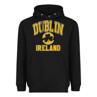 Black womens dublin ireland varsity style shamrock green with amber print v Heavyweight Hoodie - linhVisuals