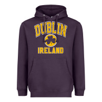 Plum womens dublin ireland varsity style shamrock green with amber print v Heavyweight Hoodie - linhVisuals