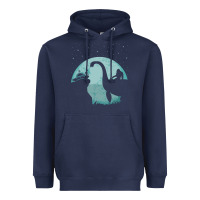 Navy bigfoot riding loch ness monster sasquatch ufo abduction pullover hood Heavyweight Hoodie - linhVisuals