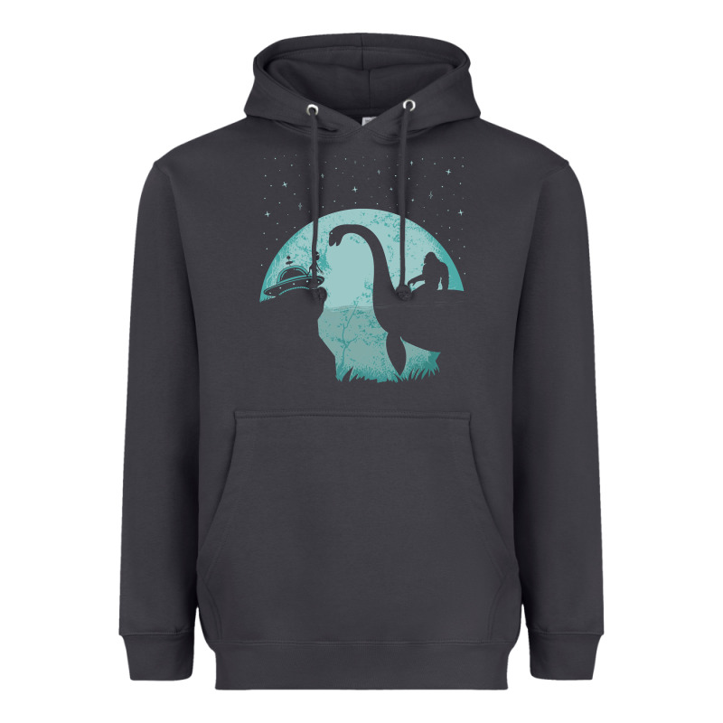 Bigfoot Riding Loch Ness Monster Sasquatch Ufo Abduction Pullover Hood Heavyweight Hoodie by linhVisuals | Teevron
