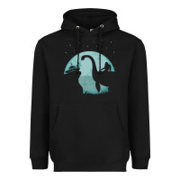 Black bigfoot riding loch ness monster sasquatch ufo abduction pullover hood Heavyweight Hoodie - linhVisuals