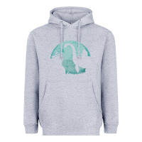 Heather Grey bigfoot riding loch ness monster sasquatch ufo abduction pullover hood Heavyweight Hoodie - linhVisuals