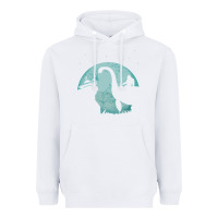 White bigfoot riding loch ness monster sasquatch ufo abduction pullover hood Heavyweight Hoodie - linhVisuals