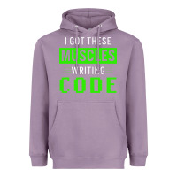 Lavender funny programmer writing code muscles meme for computer geek Heavyweight Hoodie - linhVisuals