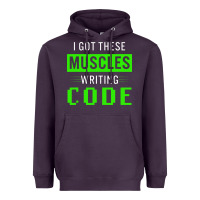 Plum funny programmer writing code muscles meme for computer geek Heavyweight Hoodie - linhVisuals