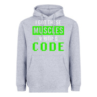 Heather Grey funny programmer writing code muscles meme for computer geek Heavyweight Hoodie - linhVisuals