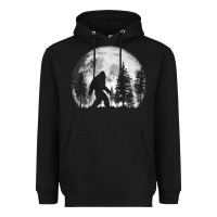 Black bigfoot in the forest hiding at night full moon trees nature t shirt Heavyweight Hoodie - linhVisuals
