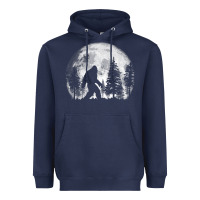 Navy bigfoot in the forest hiding at night full moon trees nature t shirt Heavyweight Hoodie - linhVisuals