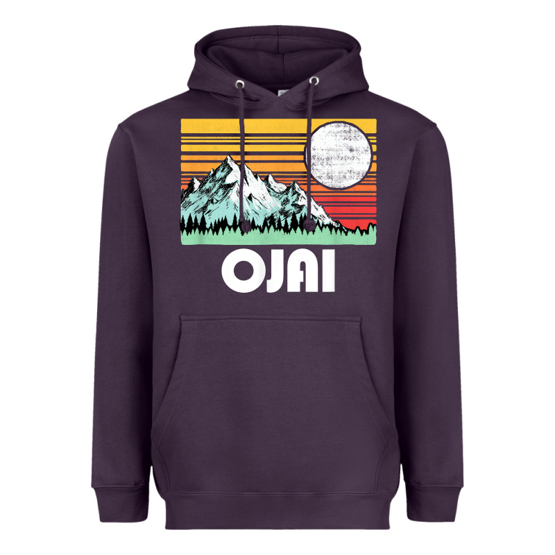 Ojai California Mountains & Sun Retro 80s Graphic Heavyweight Hoodie by linhVisuals | Teevron