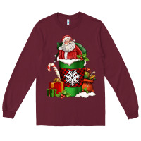 Burgundy Christmas Santa Claus Coffee Cup Long Sleeve Tee - FaDigitalArtStudio