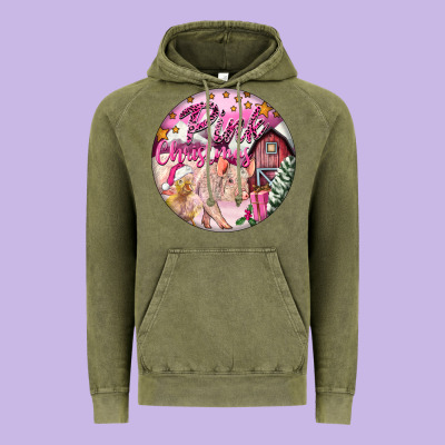 Pink Christmas Pig Vintage Hoodie Designed By Fadigitalartstudio