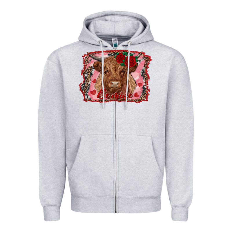 Be Mine Highland Cow Zipper Hoodie by AdoDesignShop | Teevron