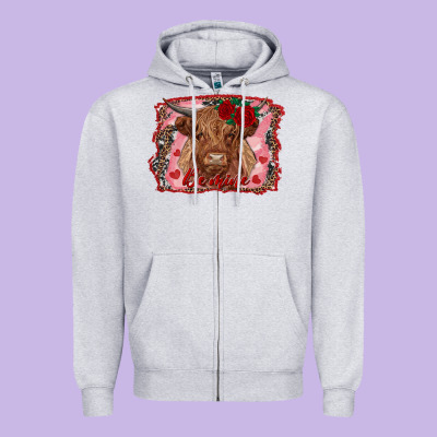 Be Mine Highland Cow Zipper Hoodie Designed By Adodesignshop