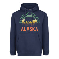 Navy katmai national park alaska bear hiking travel nature retro pullover h Heavyweight Hoodie - linhVisuals