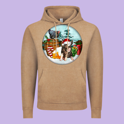 Christmas Pig With Chicken Vintage Hoodie Designed By Fadigitalartstudio